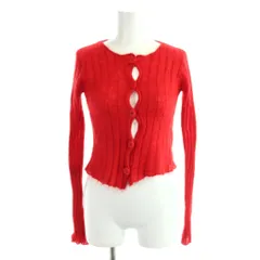 ケンゾー KENZO CLUB カーディガン ウール 38 赤 レッド 長袖 スカラップネック リブ編み /APのサムネイル