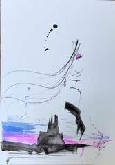 原画#423 黒猫 猫 雪 ベネチア イタリア 水彩画 ドローイング