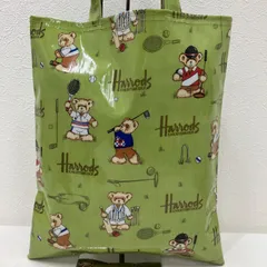 3450　Harrods　ハロッズ　トートバッグ　ハンドバッグ　手提げ　グリーン系　クマ　スポーツ　PVCのサムネイル