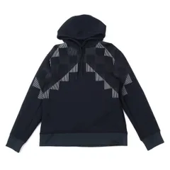 エンポリオアルマーニEMPORIO ARMANI ラインチェックプリントプルオーバーフーディー 紺Sのサムネイル