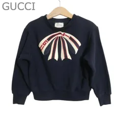 美品 グッチ GUCCI スウェット トレーナー プルオーバー シェリーライン ワッペン リボン クルーネック 長袖 コットン ネイビー サイズ4 100cm キッズのサムネイル