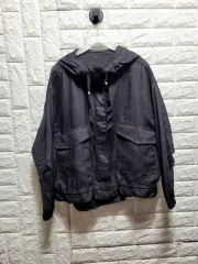WHO リネン100％ ルーズフィット マウンテンパーカー アウター ブラックのサムネイル