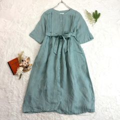 極美品タグ付 ポンデシャロン ラミーコットンギャザータックワンピース