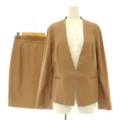 グリーンレーベルリラクシング ユナイテッドアローズ green label relaxing スーツ セットアップ リシェオックス D ノーラペル ジャケット タイトスカート ストレッチ 38 36 ブラウン /MY ■OS