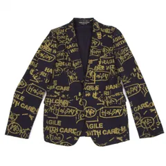 コムデギャルソン オムプリュスCOMME des GARCONS HOMME PLUS ウールギャバラメプリントジャケット 紺金S
