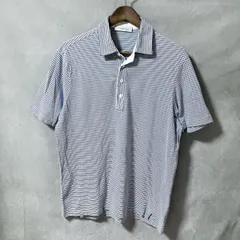 Ermenegildo Zegna エルメネジルドゼニア コットン 天竺 ボーダー カットソー ポロシャツ size.50 (M) ブルー Made in Italyのサムネイル