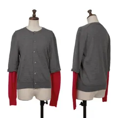 コムコム コムデギャルソンCOMME des GARCONS ウールレイヤードスリーブニットカーディガン グレー赤Sのサムネイル