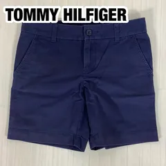 【良好】TOMMY HILFIGER トミーヒルフィガー 刺繍ロゴ レディース ショートパンツ サイズ0 ネイビー 濃紺 総丈37cm ウエスト72cm 股上20.5cm 股下17cm 裾幅24cm【古着】