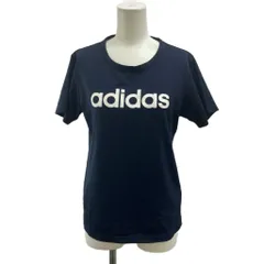 アディダス adidas Tシャツ M ネイビー 紺 ロゴプリント ラウンドネック 半袖 スポーツウェア /PP ■ECA005