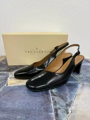 トラサルディ TRUSSARDI スリングバック パンプス 24.5 ブラック 本革 日本製 チャンキーヒール 箱付き 未使用のサムネイル