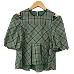 ダイアグラム 半袖カットソー サイズ36 S レディース美品  - グリーン×オレンジ×黒 クルーネック/チェック柄/パフスリーブのサムネイル