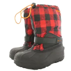 コロンビア Columbia 子供靴 CHILDRENS POWDERBUGTM FORTY PRINT スノーブーツ チェック 23cm 赤 レッド 黒 ブラック /HN ■GY53