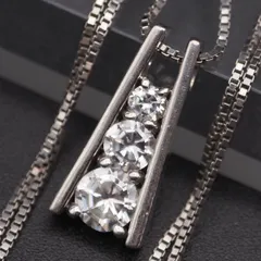 W941 ダイヤモンド風ガラス P/S STERLING刻印 ペンダント ネックレス デザイン プラチナシルバーのサムネイル