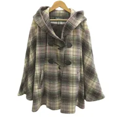 エディーバウアー EDDIE BAUER ポンチョ ケープ 上着 S/M 茶 ブラウン ベージュ チェック柄 フード付き 長袖 紫 パープル マルチカラー /YU ■ECE005のサムネイル