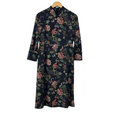 SunaUna(スーナウーナ) ワンピース サイズ38 M レディース美品  - ダークネイビー×レッド×マルチ Vネック/長袖/マキシ丈/花柄のサムネイル