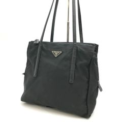 プラダ トートバッグ レザー×ナイロン A4可 肩掛 リボン 三角ロゴ 黒