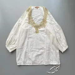 ERMANNO SCERVINO エルマンノシェルビーノ Vネック ゴールド刺繍 コットン チュニック ブラウス 42 M オフホワイト SD2221 イタリア製 【D309】のサムネイル