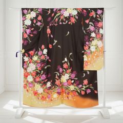 和装 草履 バッグ セット 帯地 振袖 成人式 バラ 黒 ゴールド 金 桜