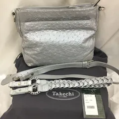 【三沢店85】*  Takechi タケチ ハンドバッグ シルバー オーストリッチレザー 2WAY ショルダーバッグ クイルマーク オーストリッチ Struthio Camelus SOUTH AFRICA No. 010911 12-6765 武知のサムネイル