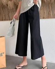 ワイドパンツ レディース 綿麻 ゆったり リネン ガウチョパンツ ロングパンツ ウエストゴム 麻混 体型カバー 美脚 春夏 #bymnh