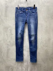 MOUSSY マウジー NYLON fit Straight Slim ホワイトステッチ ローライズ スキニー デニムパンツ size24/青 ■■ レディース