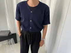 メンズ ネイビー 半袖 カーディガンのサムネイル