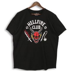 큰 사이즈 남성 US-2XL Netflix 스트레인저싱 스크루 넥 반소매 프린트 T 셔츠 HELLFIRE CLUB 블랙 hsc-1213n