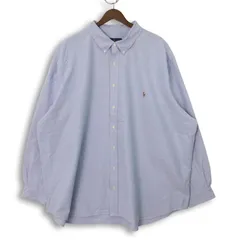大きいサイズ メンズ4XL ラルフローレン 長袖ボタンダウンシャツ オックスフォードシャツ 実寸胸囲174cm サックスブルー系 ワンポイントポニー刺繍 sc-0752のサムネイル