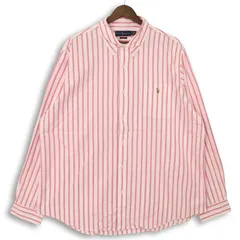 大きいサイズ メンズXXL ラルフローレン CLASSIC FIT 長袖ボタンダウンシャツ オックスフォードシャツ ストライプ柄 実寸胸囲144cm ホワイト×ピンク系 sc-0763のサムネイル