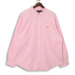 大きいサイズ メンズXXL ポロラルフローレン CLASSIC FIT 長袖ボタンダウンシャツ ギンガムチェック柄 実寸胸囲142cm ピンク×ホワイト系 sc-0765のサムネイル