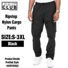[新品] PRO CLUB / プロクラブ　Ripstop Nylon Cargo Pants　リップストップ　BLACK ブラック　黒　ナイロン　カーゴ　パンツ　ProClub Style #03PC0502のサムネイル
