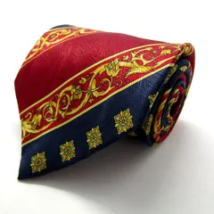 ジャンニ・ヴェルサーチ ブランド ネクタイ ストライプ柄 バロック柄 シルク 日本製 PO メンズ レッド×ネイビー GIANNI VERSACE 【中古】