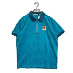 MARK&LONA マークアンドロナ ハーフジップポロ 総柄 パイル地 48 マークアンドロナ ハーフジップポロシャツ センターロゴ メンズ48 白