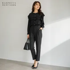 【未使用に近い】【クリーニング済】BARNEYS NEWYORK / バーニーズニューヨーク ウォッシャブル2WAYパールボタンフリルブラウス F 「7号（Sサイズ）～11号（Lサイズ）」ブラック ポリエステル ウォッシャブル 通勤  学校行事 カジュアルのサムネイル