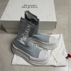 新品 (230) Alexander McQueen アレキサンダー・マックイーン グラフィティ ニット トレッド スリック ブーツ シルバーのサムネイル