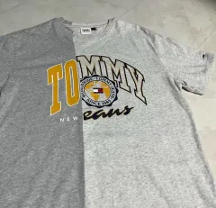 (L) Tommy Hilfiger トミーヒルフィガー TOMMY JEANS トミー ジーンズ ロゴ 半袖Tシャツ グレー