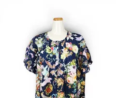 6月限定開催！7日間だけの感謝セール   鴨居羊子ワンピース　新品未使用‼️TUNIC　春夏　半袖半開　80ローンパフサッカー・リボンエンジェル　紺色　56010のサムネイル
