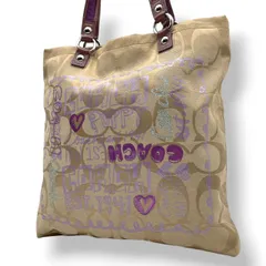美品 COACH コーチ ポピー シグネチャー トートバッグ ショルダーバッグ キャンバス パテントレザー スパンコール ベージュ 肩掛け A4収納 大容量 華やか エレガント カジュアル 通勤 通学 お出かけ デイリー トラベル レディース 鞄 S84