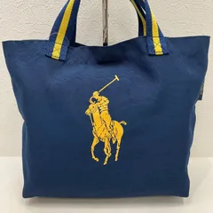 2821　POLO RALPH LAUREN　ポロラルフローレン　 ハンドバッグ　ネイビー×イエロー系　紺　黃　 馬　ホース　ナイロン　軽量　ユニセックス　 男女兼用のサムネイル