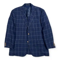 LANDS' END ランズエンド チェック 麻100% リネン サマー テーラードジャケット サイズ B6/ネイビー/メンズ/段返り3Bのサムネイル