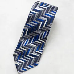 TURNBULL&ASSER ターンブルアンドアッサー へリンボーン柄 総柄 ネクタイ シルク ブルー グレー イングランド製 メンズ b01266のサムネイル
