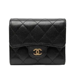 シャネル ココマーク マトラッセ 三つ折り財布 ブラック キャビアスキン レディース CHANEL【1-0270244】