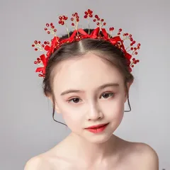 ヘアアクセサリー 花飾り レッド プリンセス 女の子 姫系 カチューシャ 高級感 上品 髪飾り キレイめ 誕生日 結婚式 プレゼント イベント パーティー ビーズ 発表会 音楽会 七五三 入学式 卒園式 ピアノ 舞台 撮影 演出 #zdroy