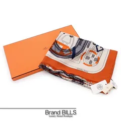 未使用品 HERMES エルメス ストール アンプリムール・フルー H693245T 03 カシミヤ シルク ナチュラル グリ オレンジ メンズのサムネイル
