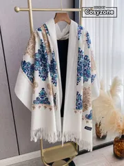 アクセサリー レディース スカーフ 1個 女性用 秋冬 フェイクカシミア 刺繍スカーフ、厚手 暖かい タッセル付き ボヘミアン調 トラベルショール ポンチョ ドレス用