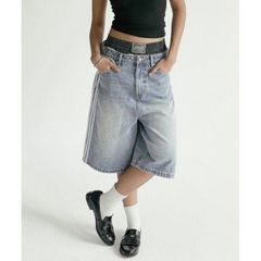 BADBLOOD デニムパンツ ブルーチェック ワイドパンツ レオパード