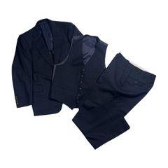 極美品】銀座山形屋 高級オーダースーツ 3ピーススーツ 紺ストライプ