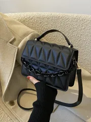 バッグ レディース ハンドバッグ 軽量、ビジネスカジュアルミニ幾何学エンボスチェーン装飾フラップスクエアバッグ、十代の女の子、女性、大学生、新人、ホワイトカラー労働者に最適オフィス、大学、仕事、ビジネス、通勤、アウ