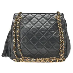 CHANEL　シャネル　ラムスキン　マトラッセ　フリンジ　チェーンショルダー　黒 （ゴールド金具） レディース バッグ レディース【中古】【送料無料】