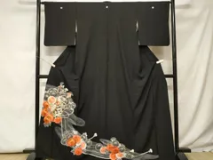 平和屋着物■豪華黒留袖　源氏車流水花文　正絹　逸品　CABF9943ev